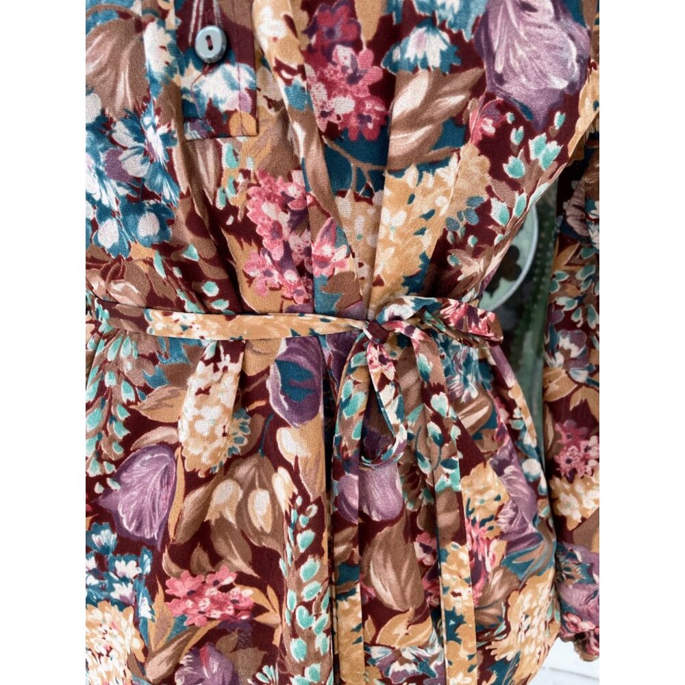 Vintage 1970s Floral Womens Belted Blouse Disco Size M - Picture 13 of 15